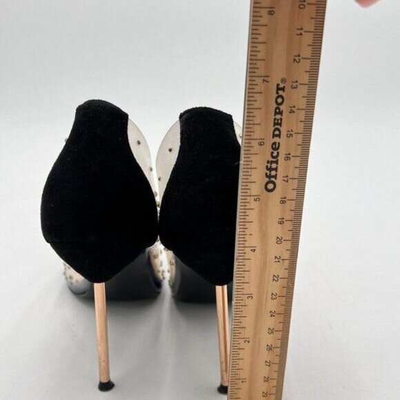 FSJ Black Studded Pointed Toe Transparent Pumps High Heels Shoes - Picture 5 of 8